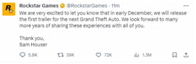 GTA6预告片什么时候出2